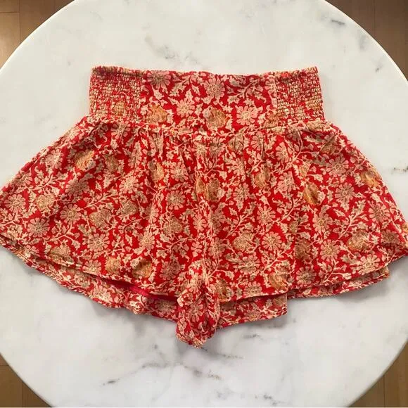 Free People Say It's So Cotton Shorts In Pink Floral Combo Size Small