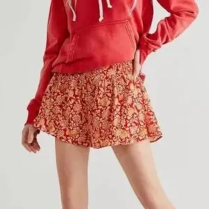 Free People Say It's So Cotton Shorts In Pink Floral Combo Size Small