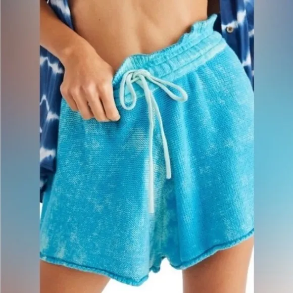 Free People shorts blue knit tie dye pocket