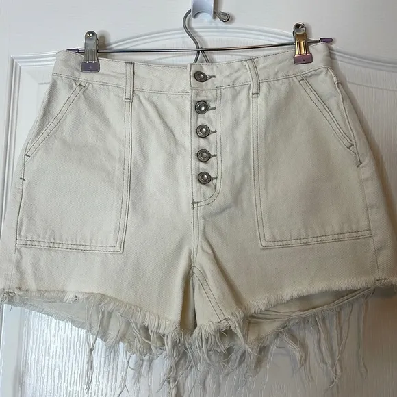 Free People Shorts Worn White Jesse Denim Carpenter Shorts 26