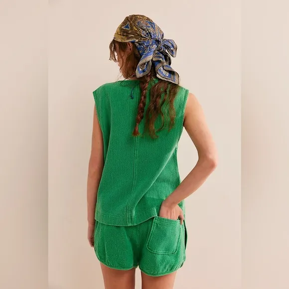 Free People So Fresh Vest Shorts Set by Free-est in First Tee Green