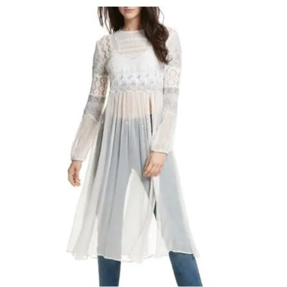 Free People Sweet Sunny Days gauze tunic dress ivory size medium