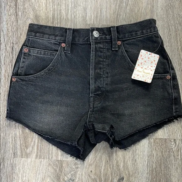 Free People Taliesin Washed Black Cut Off Shorts Size 25