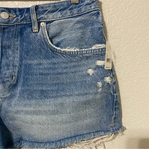 Free People We the Free Beach Bum Distressed Medium Wash Denim Shorts