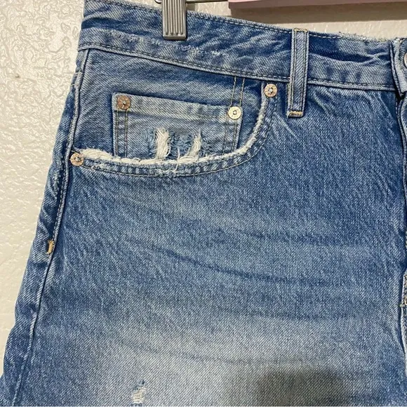 Free People We the Free Beach Bum Distressed Medium Wash Denim Shorts