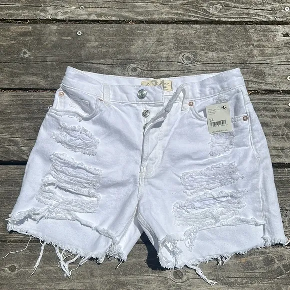 🆕Free People we the free button fly distressed cutoff shorts optic white  24