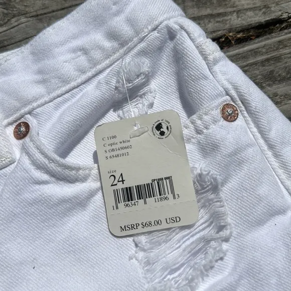 🆕Free People we the free button fly distressed cutoff shorts optic white  24