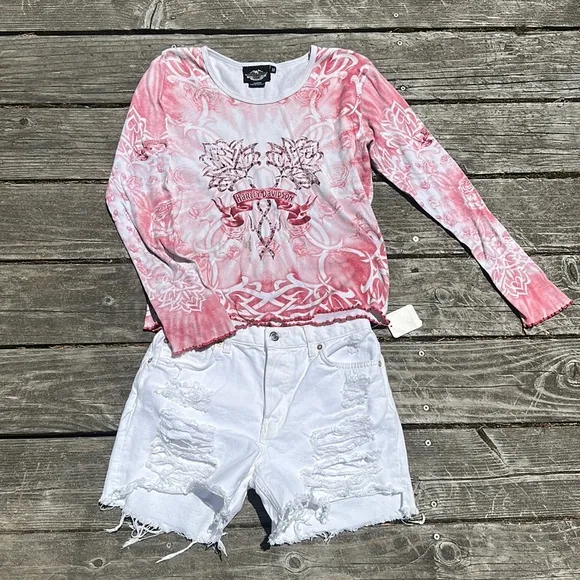 🆕Free People we the free button fly distressed cutoff shorts optic white  24