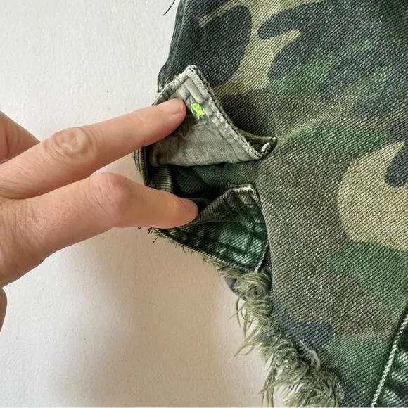 Free People We The Free Green Camo Commander Cut Off Denim Shorts 2
