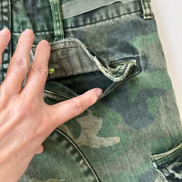 Free People We The Free Green Camo Commander Cut Off Denim Shorts 2