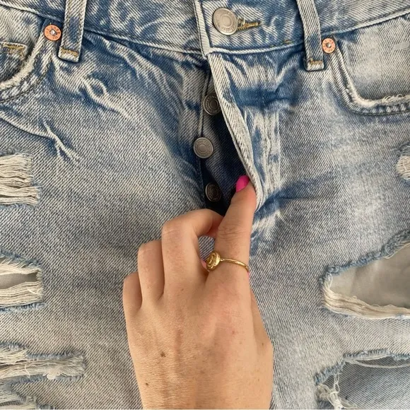 Free People We The Free Light Stonewash Distressed Jean Shorts