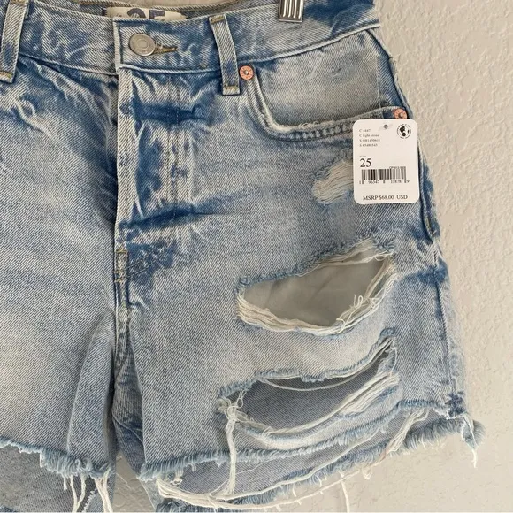 Free People We The Free Light Stonewash Distressed Jean Shorts