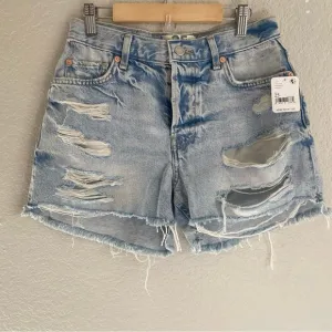 Free People We The Free Light Stonewash Distressed Jean Shorts