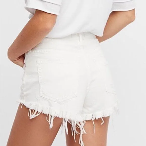 FREE PEOPLE We the Free Loving Good Vibrations Cutoff Denim Shorts White Sz 29