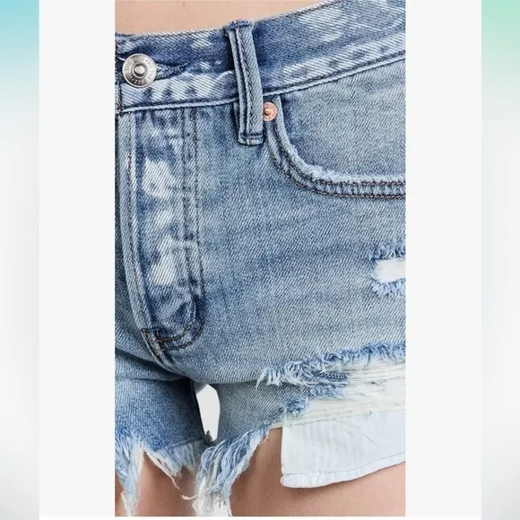 Free People We the Free Loving Good Vibrations Distressed Denim Shorts Sz. 24