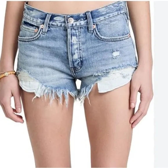 Free People We the Free Loving Good Vibrations Distressed Denim Shorts Sz. 24