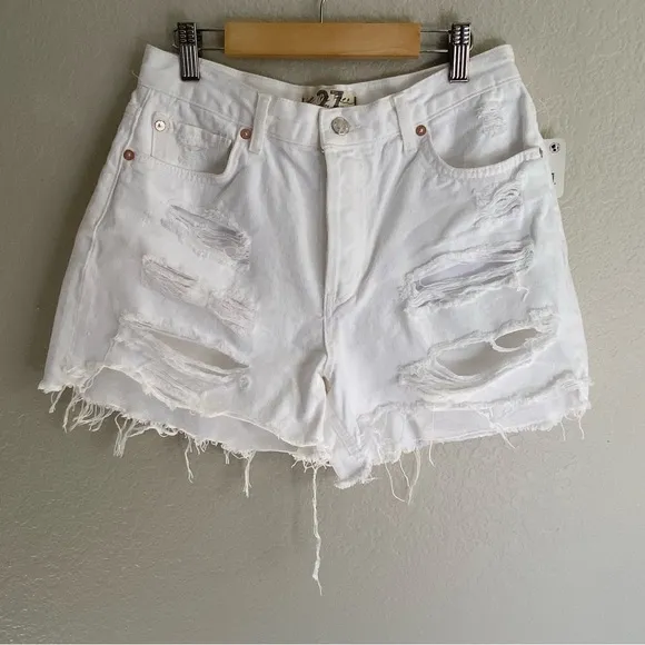 Free People We The Free Optic White Heavy Distress Shorts
