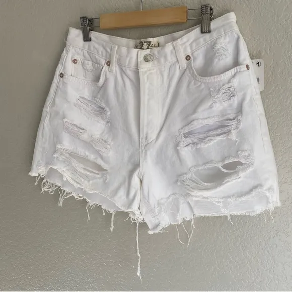 Free People We The Free Optic White Heavy Distress Shorts