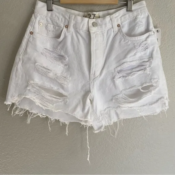 Free People We The Free Optic White Heavy Distress Shorts