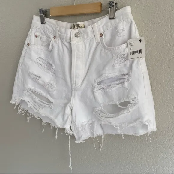 Free People We The Free Optic White Heavy Distress Shorts