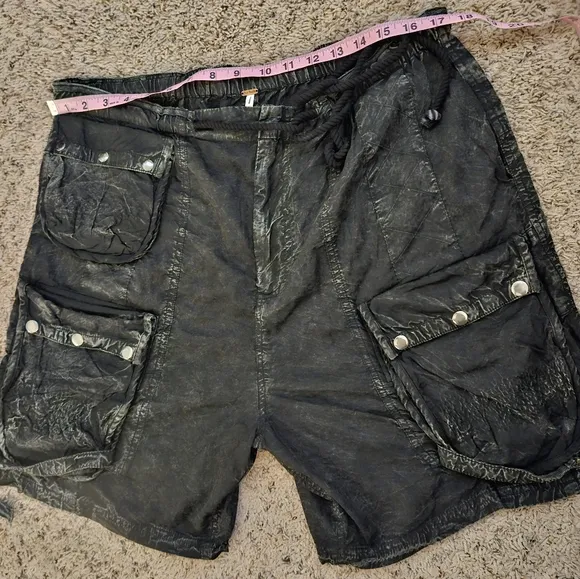 Free People Wild Bay Parachute Cargo Shorts Washed Black Large