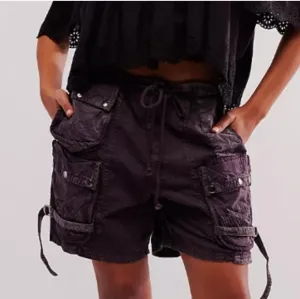 Free People Wild Bay Parachute Cargo Shorts Washed Black Large