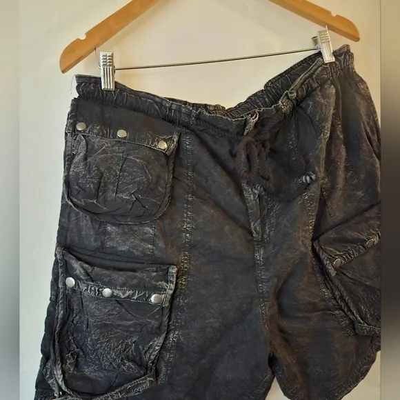Free People Wild Bay Parachute Cargo Shorts Washed Black Large