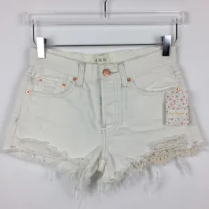 Free People Worn White Distressed Shorts