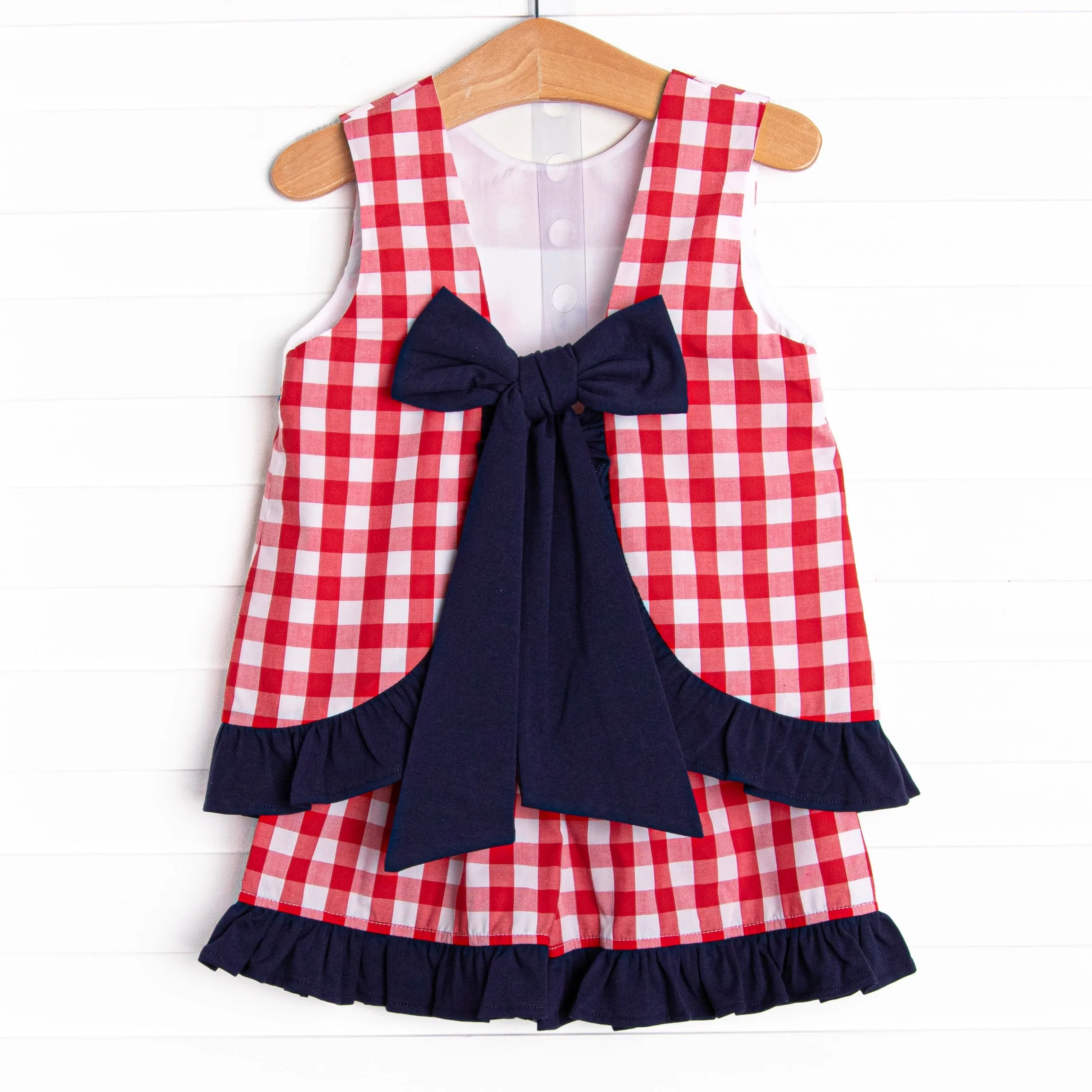 Free to Sparkle Ruffle Short Set, Red Check