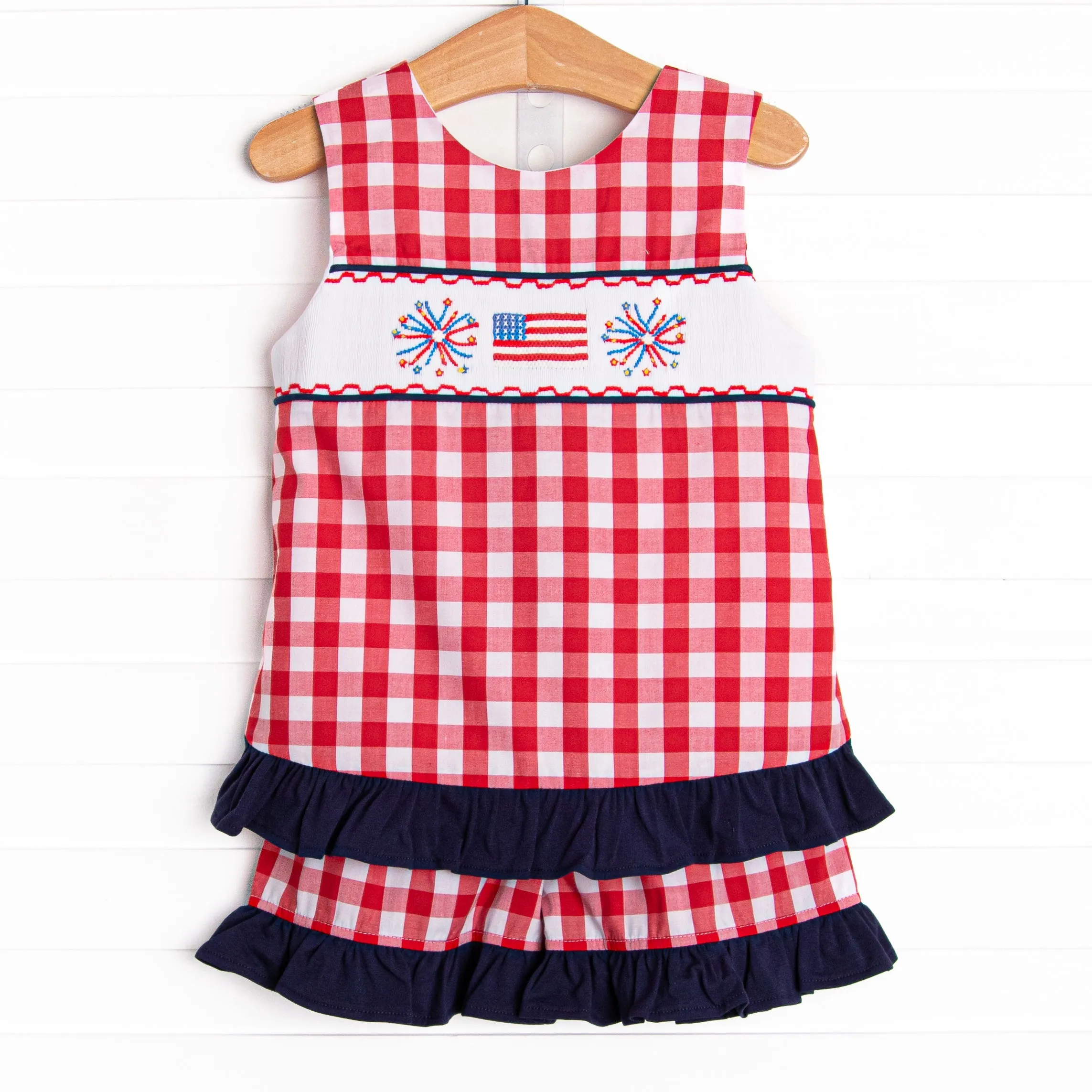 Free to Sparkle Ruffle Short Set, Red Check