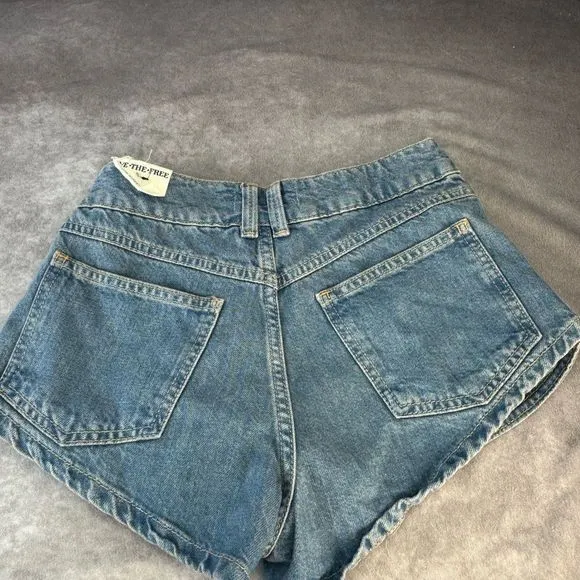 Free People We The Free 25 Prince Street Hi Rise Shorts Varsity Brews Denim $128