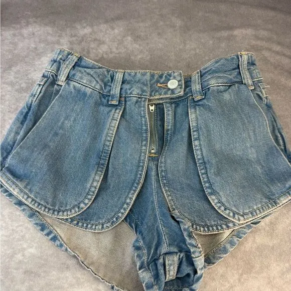 Free People We The Free 25 Prince Street Hi Rise Shorts Varsity Brews Denim $128