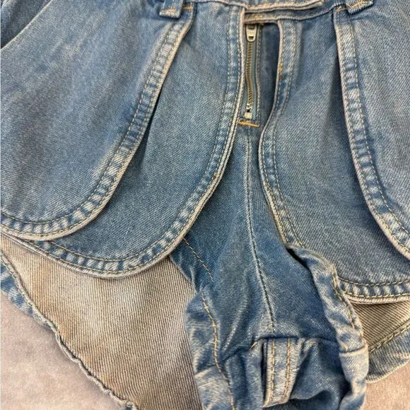 Free People We The Free 25 Prince Street Hi Rise Shorts Varsity Brews Denim $128