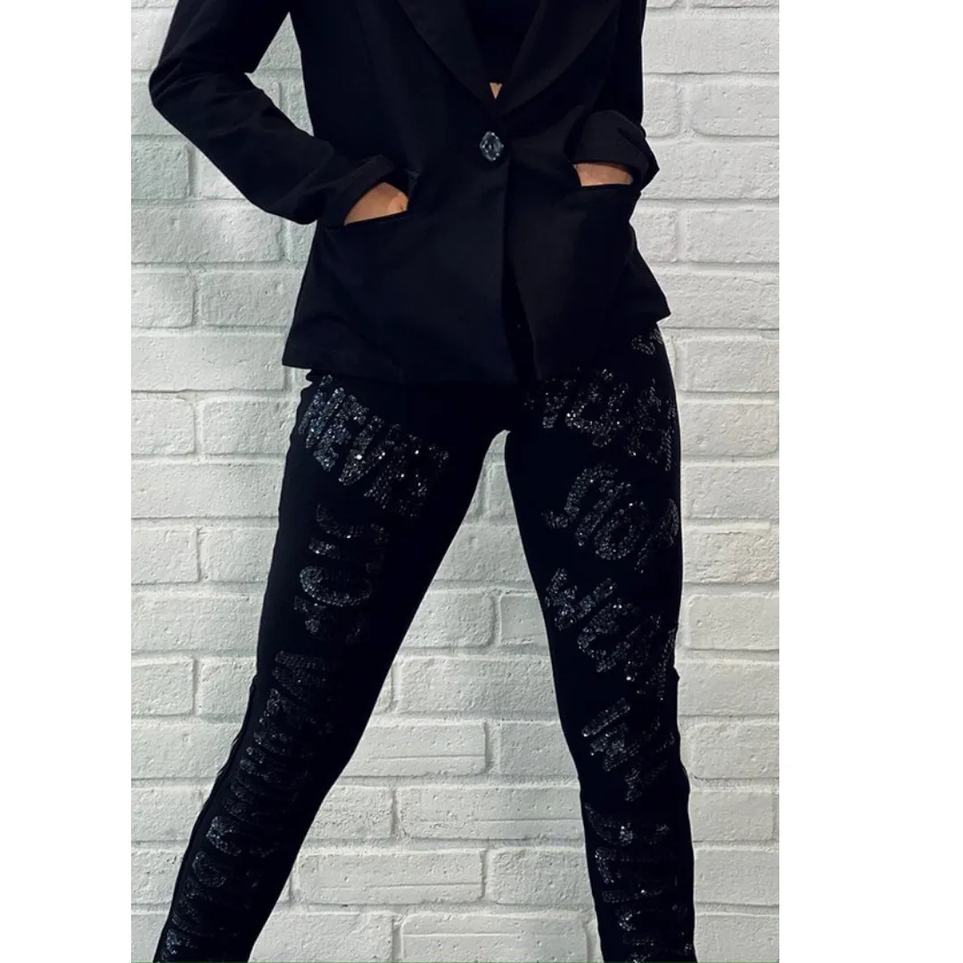 Front Sequin High Zip Tight - Pant