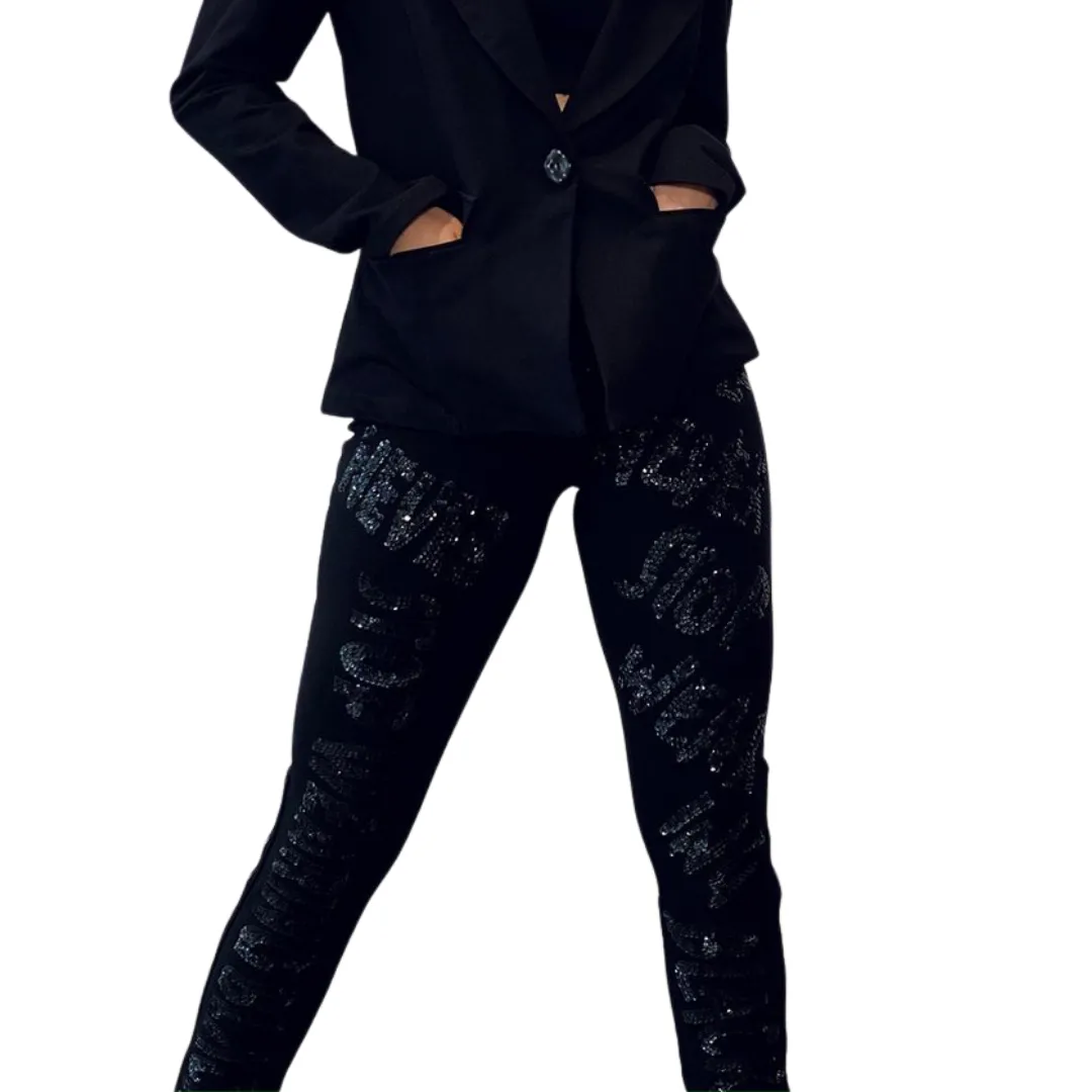 Front Sequin High Zip Tight - Pant