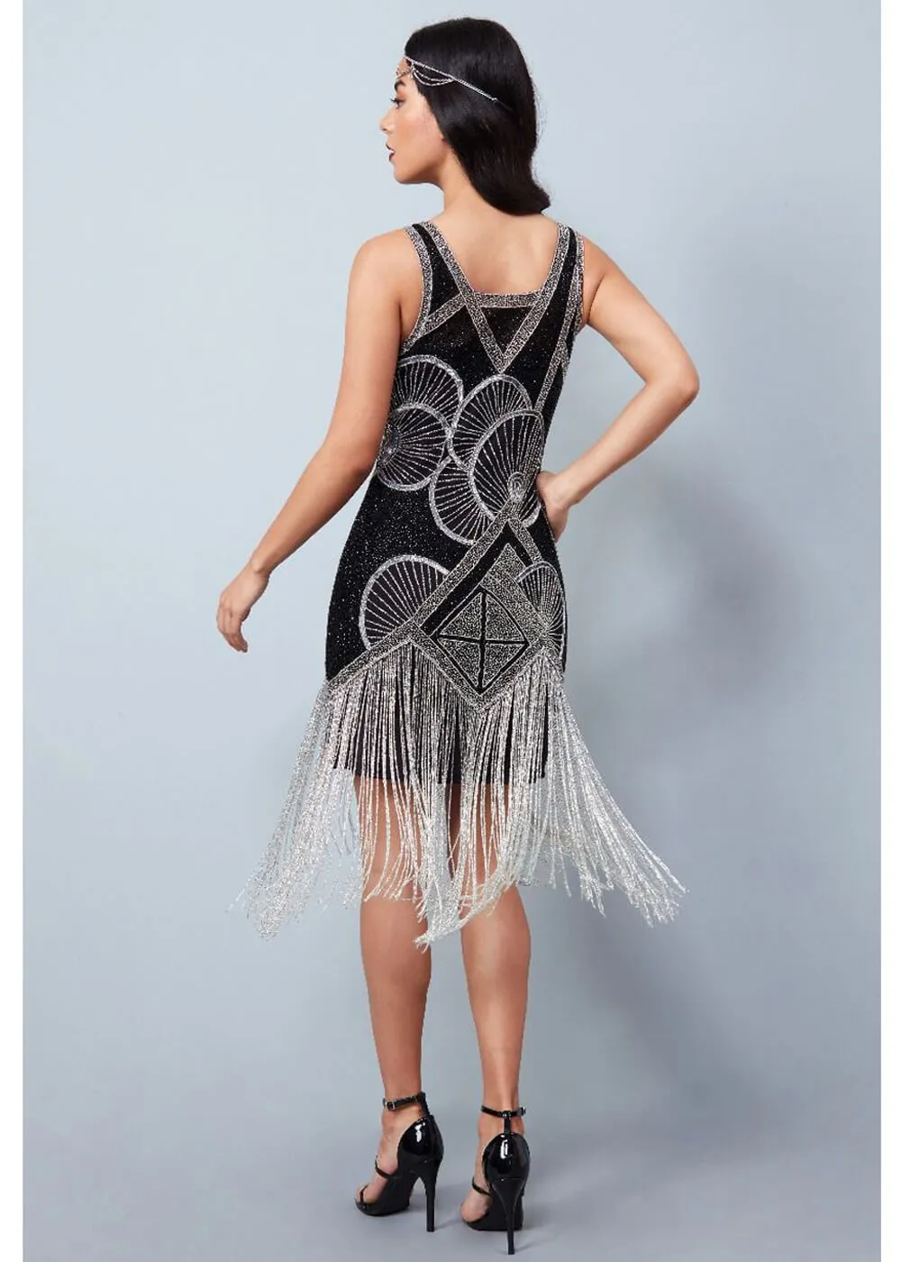 Gatsbylady Jade Fringe 20's Flapper Dress Black Silver