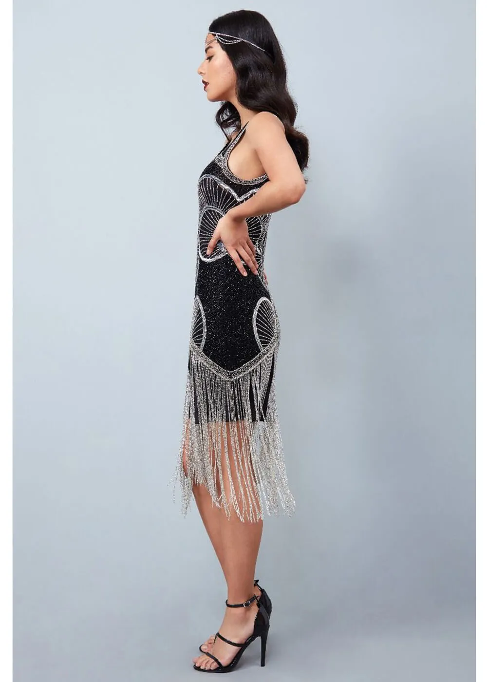 Gatsbylady Jade Fringe 20's Flapper Dress Black Silver