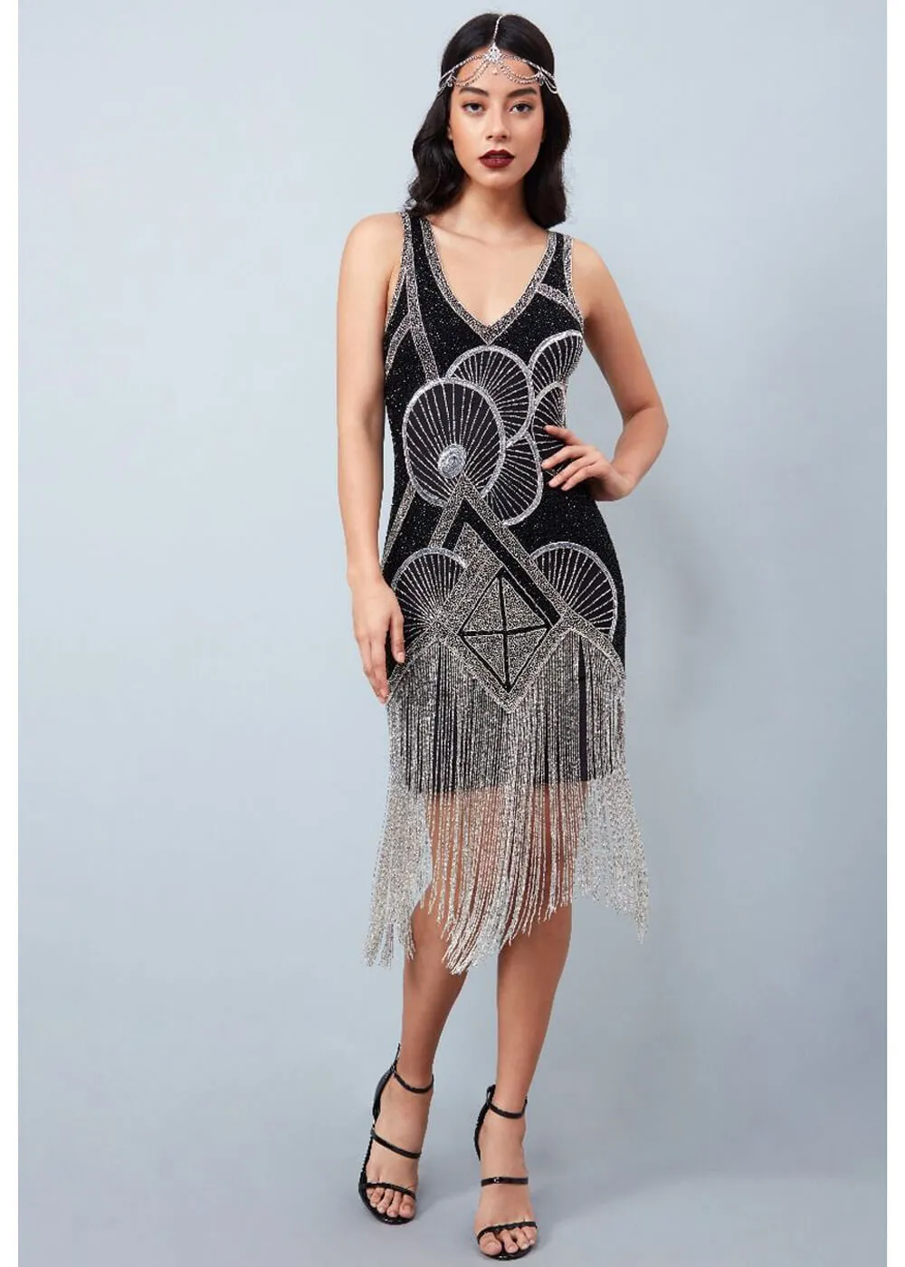Gatsbylady Jade Fringe 20's Flapper Dress Black Silver