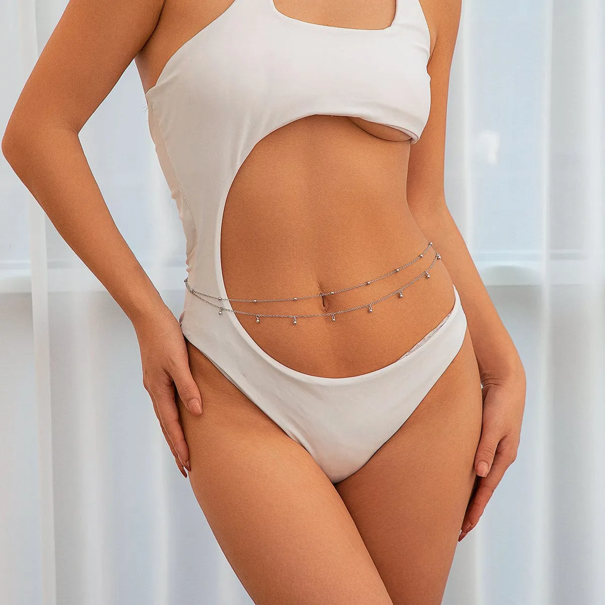 Geometric Layered Ball Tassel Saturn Belly Chain Set