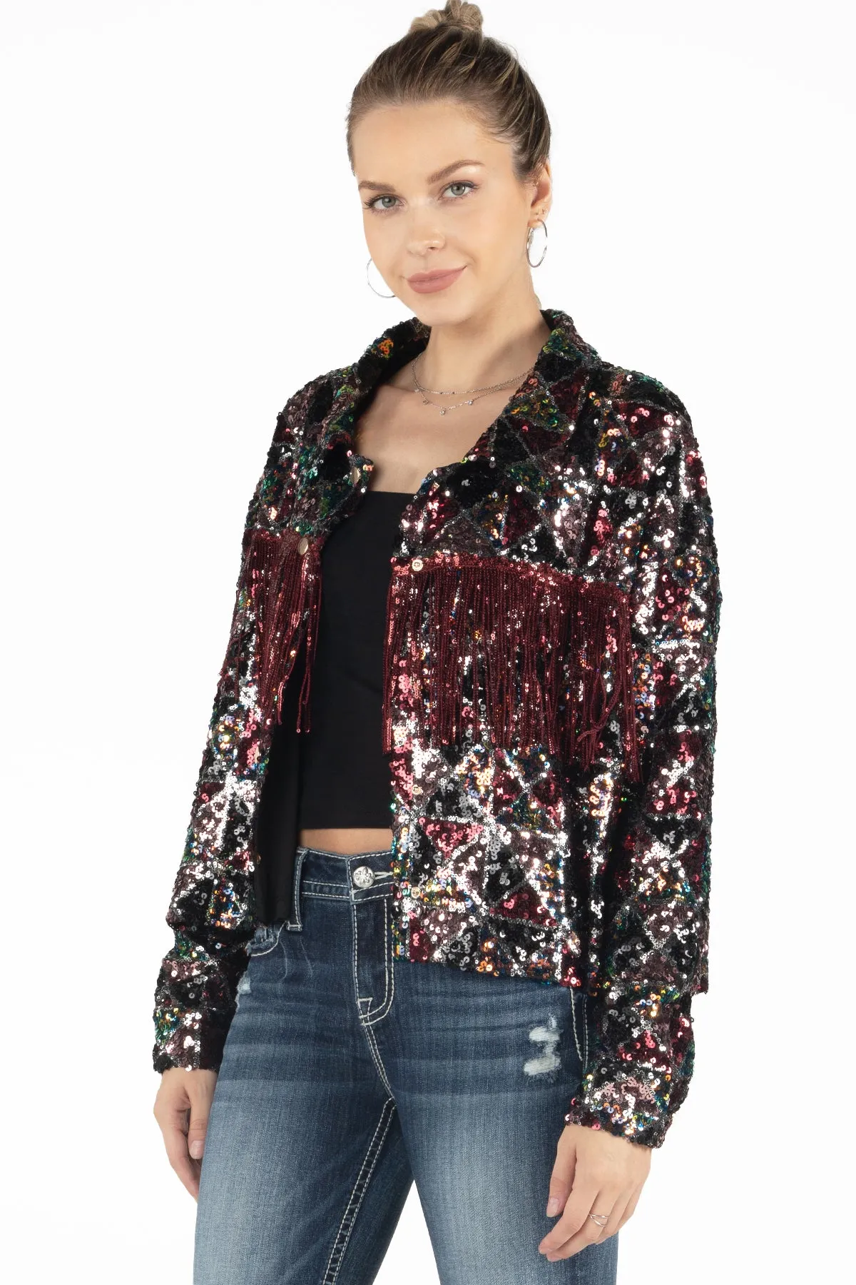 Geometric Sequin Fringe Jacket