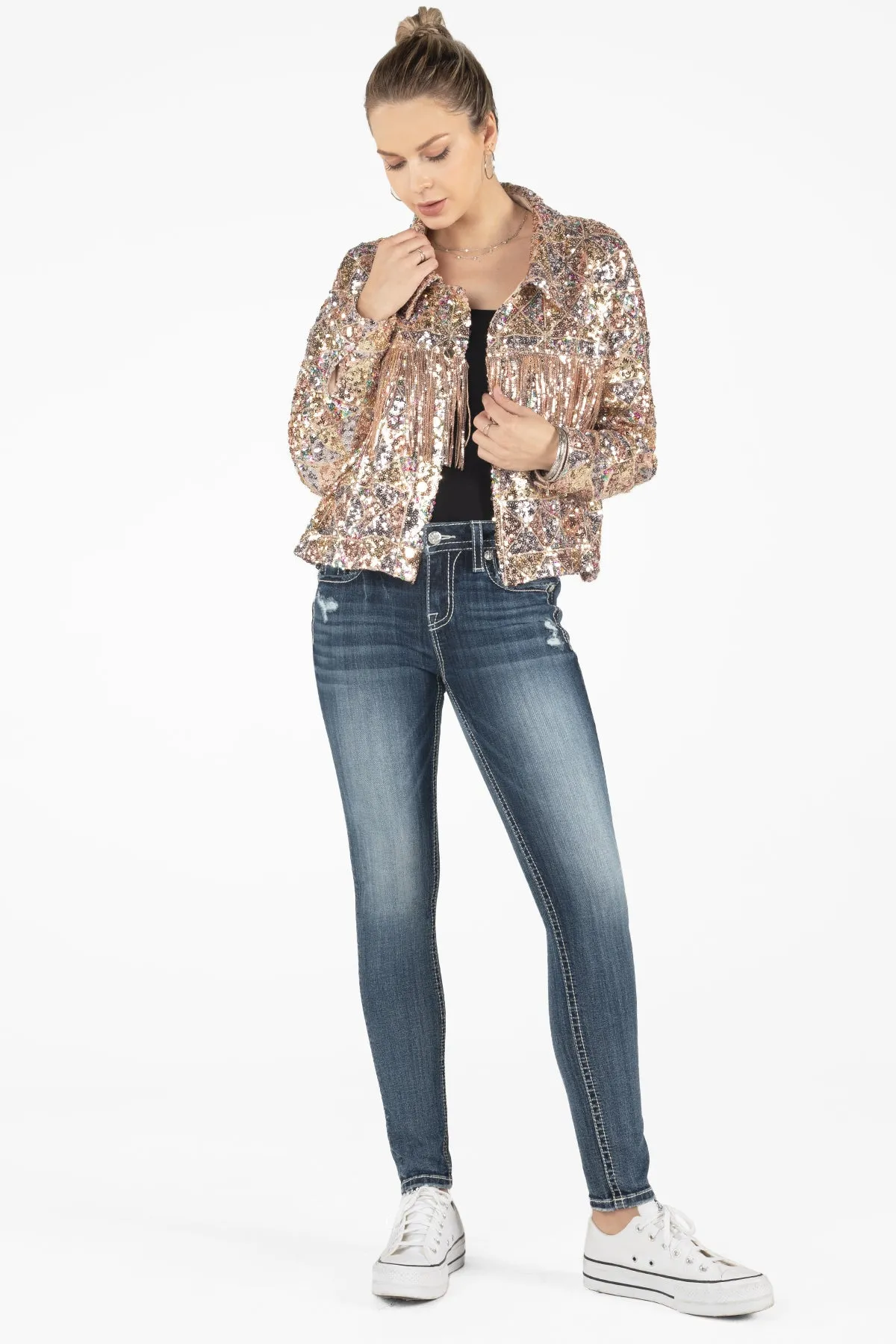 Geometric Sequin Fringe Jacket