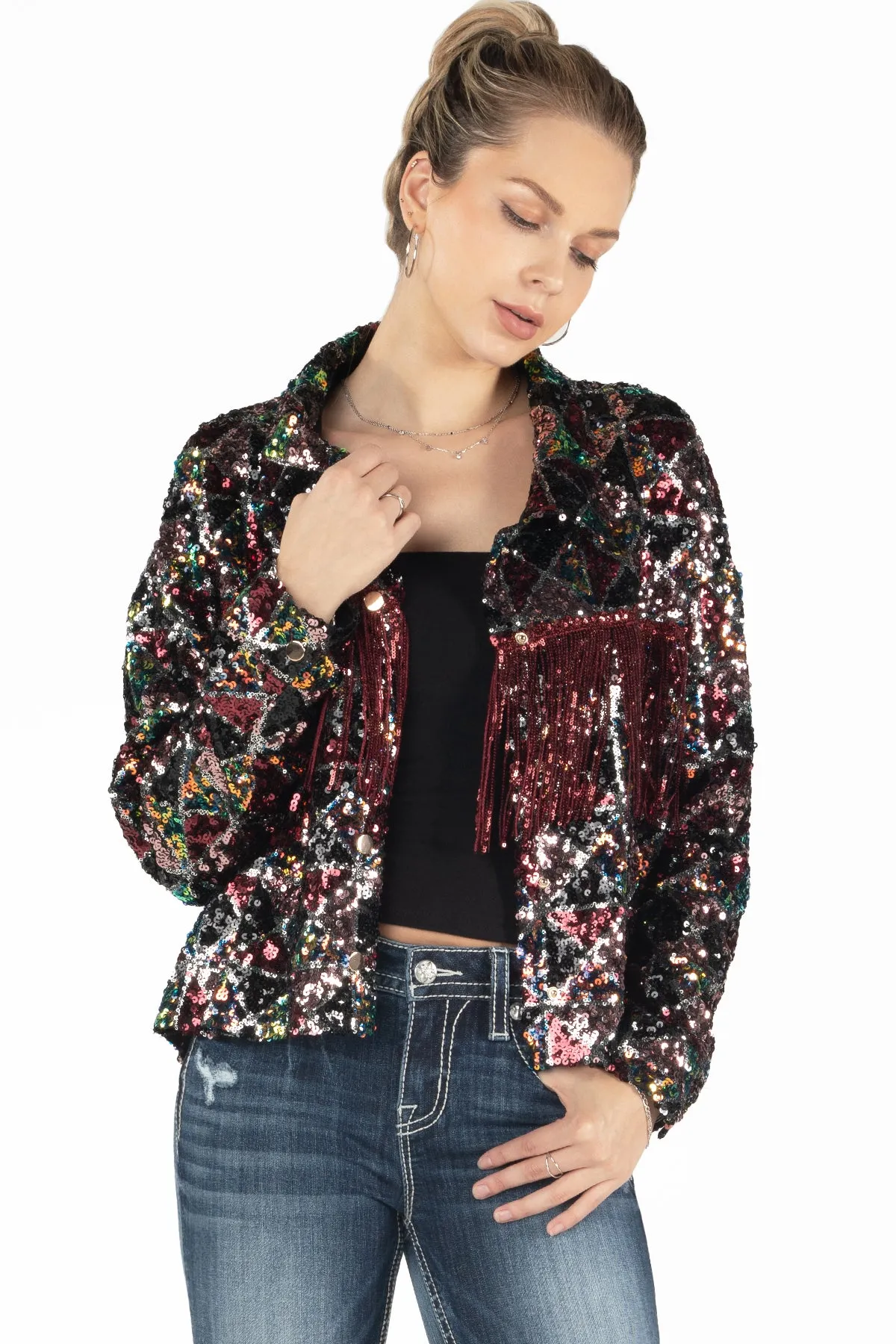 Geometric Sequin Fringe Jacket