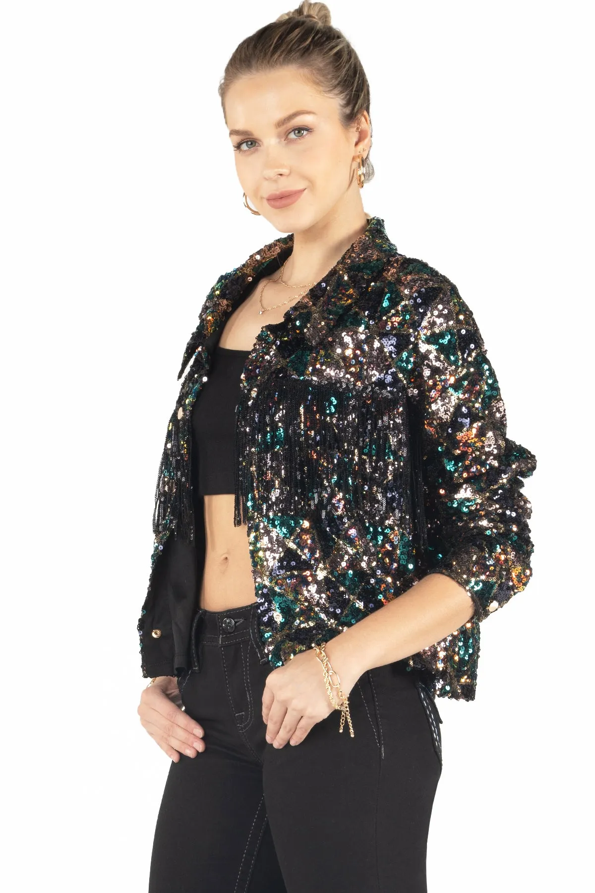 Geometric Sequin Fringe Jacket