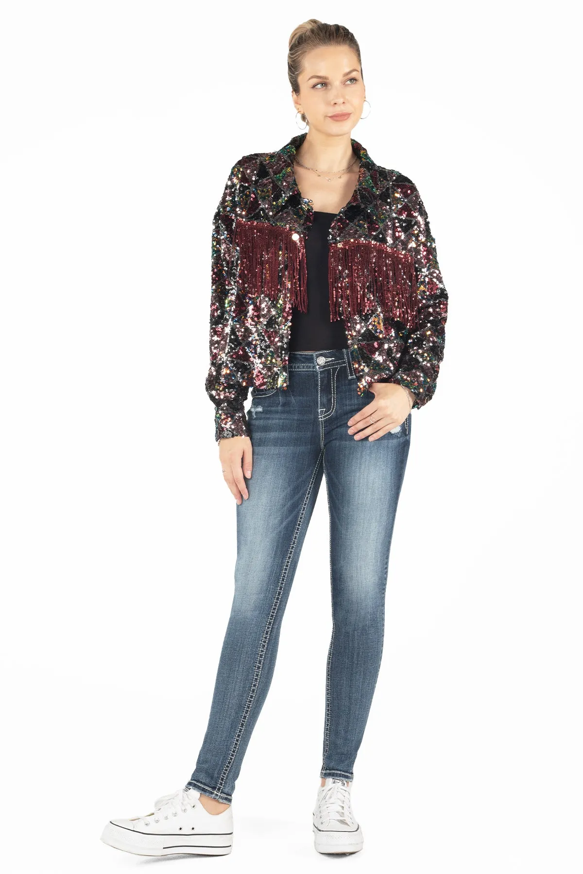 Geometric Sequin Fringe Jacket