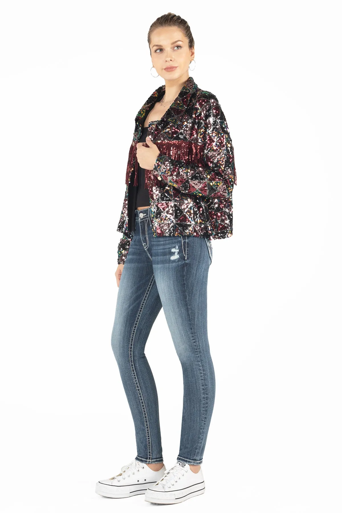 Geometric Sequin Fringe Jacket