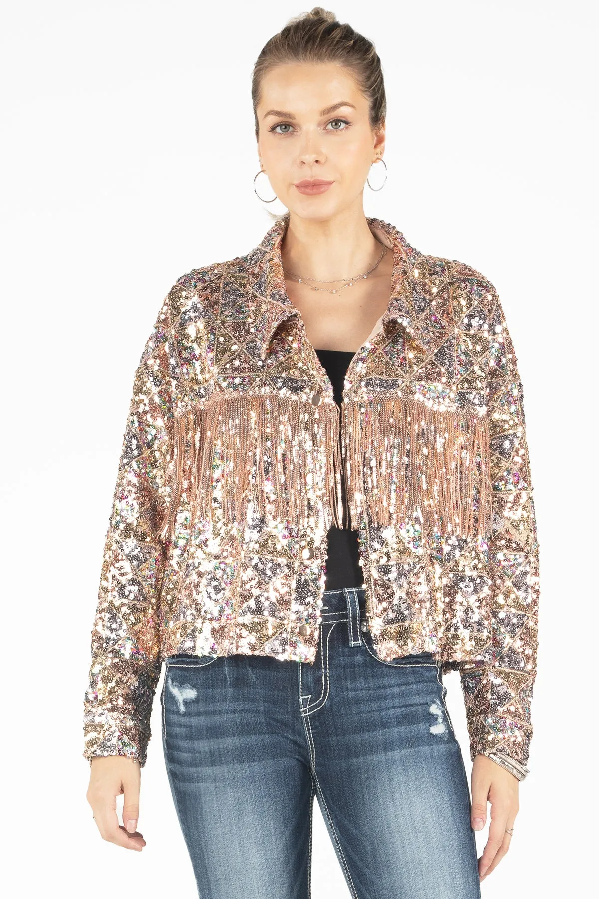 Geometric Sequin Fringe Jacket