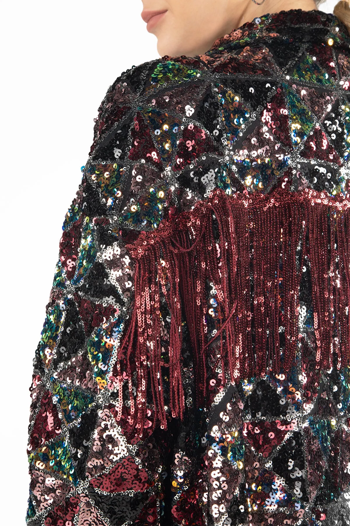 Geometric Sequin Fringe Jacket