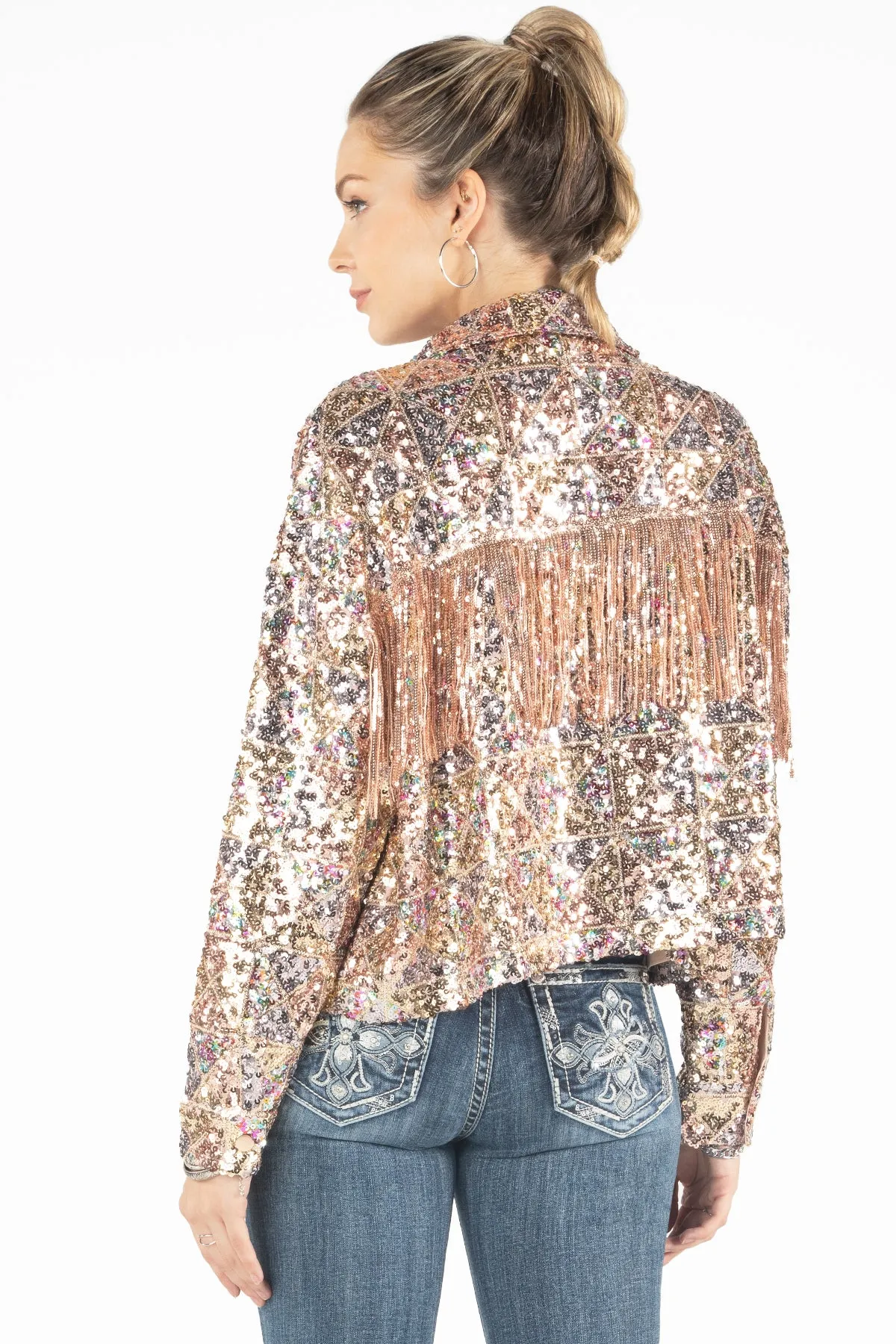 Geometric Sequin Fringe Jacket