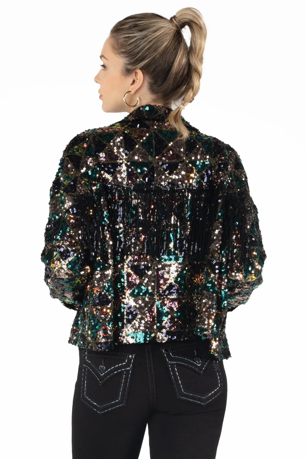 Geometric Sequin Fringe Jacket