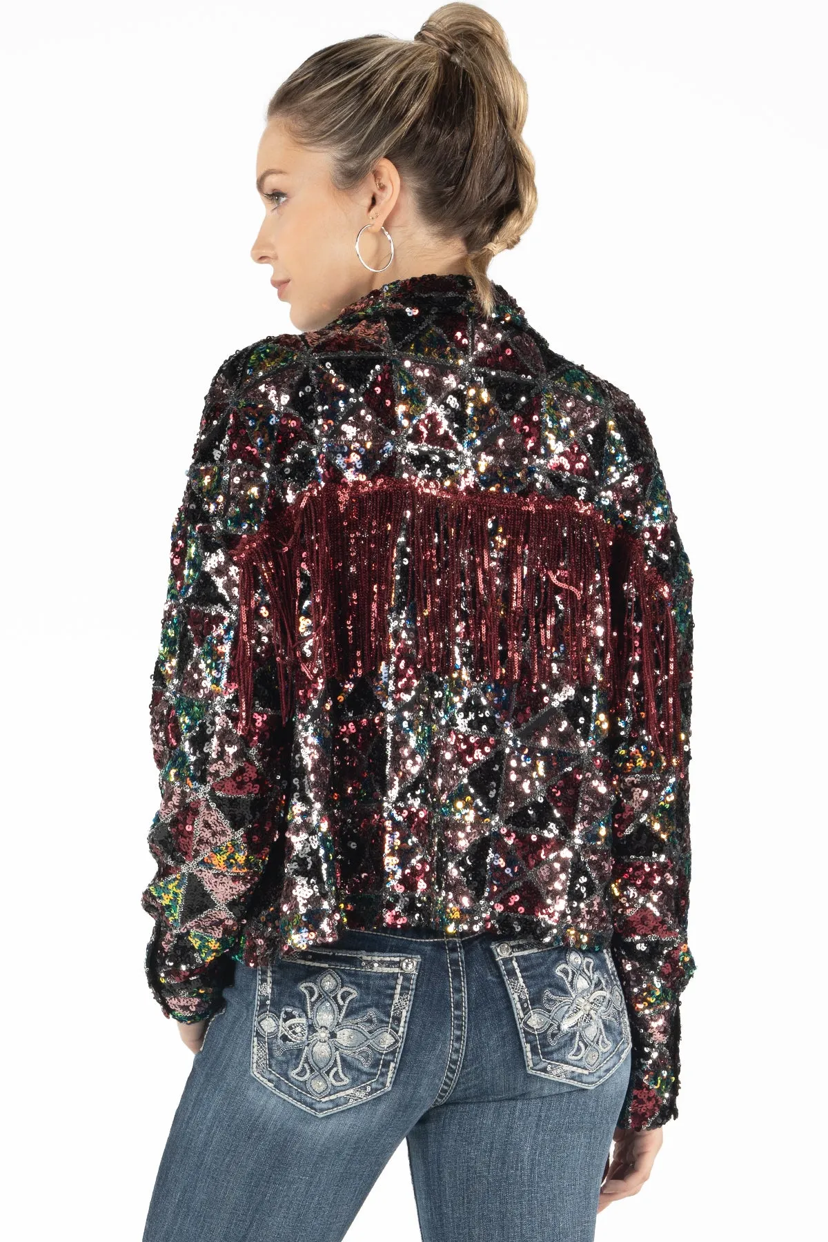 Geometric Sequin Fringe Jacket